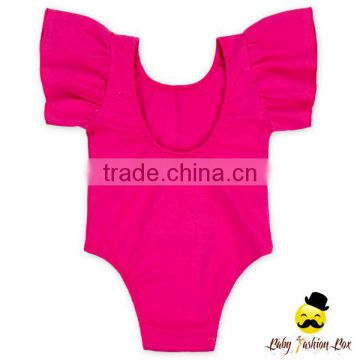 Summer Hot Pink Plain Kids Flutter Sleeve Infant Cotton Baby Girl Bodysuit Jumpsuit Petti Romper