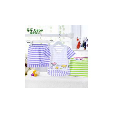 2015New Fashion Striped 100%Cotton Summer Baby Sets Short Sleeve Baby T-shirt Shorts Suits Newborn Clothing Sets Baby Girl Boy