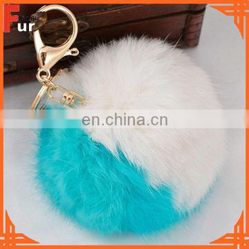 Beautiful Dyed two colors Rabbit Fur Pom Pom Keychain