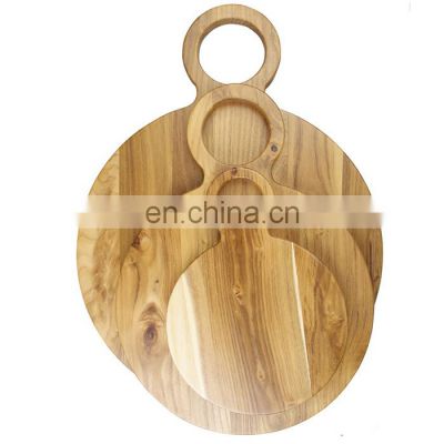 Customized Wooden chopping block Teak wood Round Cutting Board Set 3 with Handle