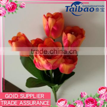China artificial flower factory supplies 7 heads blooming orange silk tulip
