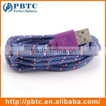 Cheap 2M Purple Fabric Braided Data Sync Charger Cable For iPhone4