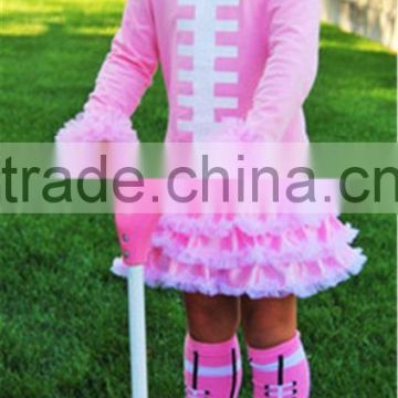 2016 kids soccer ball sport clothes girls pink lace ruffle dress flower headband sets boutique outfits