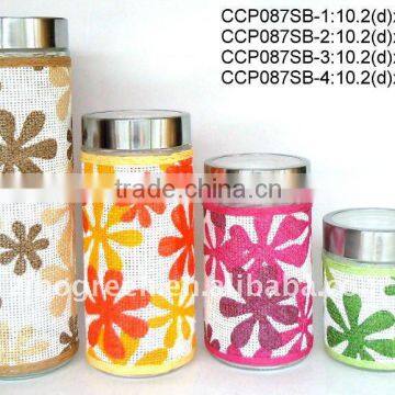 4pcs glass jar set with weaved coating (CCP087SB)