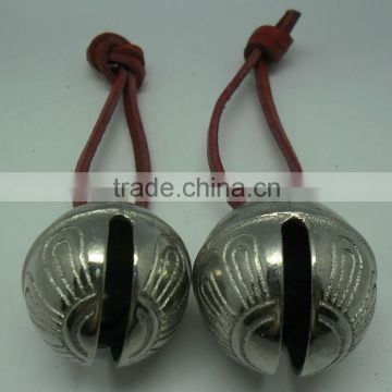 chrome color brass bells with leather string for various usage 7 sizes available (A595)