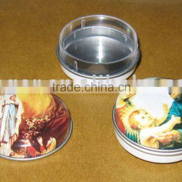 Christmas round tin box, Lip balm tin box