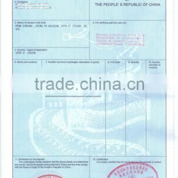 Shipping from meizhou to Egypt Certificate of Origin