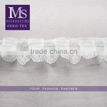 Simple design 5cm width polyetser folded mesh fabric bridal trim in white