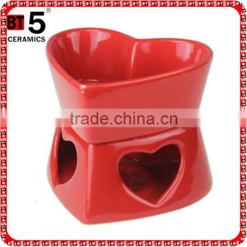 Red color Heart shape ceramic chocolate fondue set