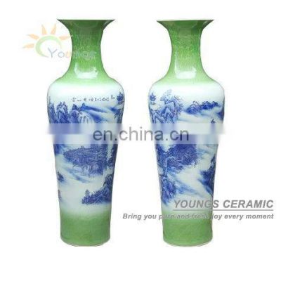 H1.2 meter Chinese Blue White Ceramic Tall Floor Decorative Vases Hand Painted Landscape Design