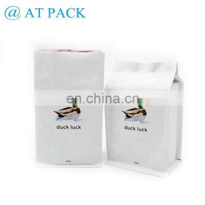 Custom Printed Flat Bottom 250g/500g /1kg Aluminum Foil White Coffee Packaging Bag