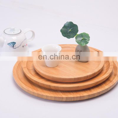 Natural Ecofriendly Round Wooden Platter Snack Food Bamboo Serving Tray