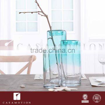 CASAMOTION Organic Hand Blown Art Glass Vase, Blue, Small