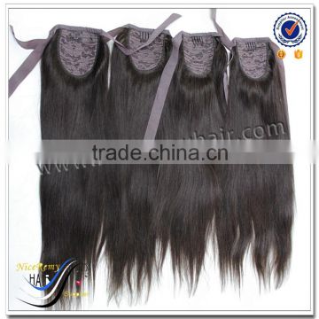 Wholesale human hair ponytail clip in remy human hair extensions