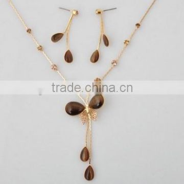 Exquisite Simple Copper Small Stones Earrings and Necklace Jewelry Sets