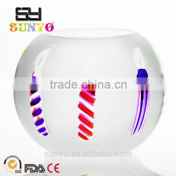 Sand blast glass candle cup with hand painting for Christmas