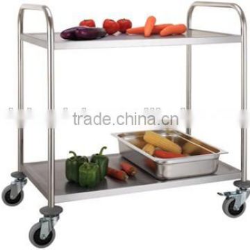 Two 2 Tier Service Trolley, Stainless Steel Assembled/Knock-Down Serving Cart, Dining Cart, Round Tube(KTR-02)