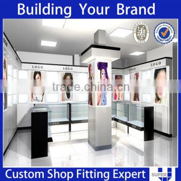 tailor made lighting wooden cabinet display for cosmetic shop