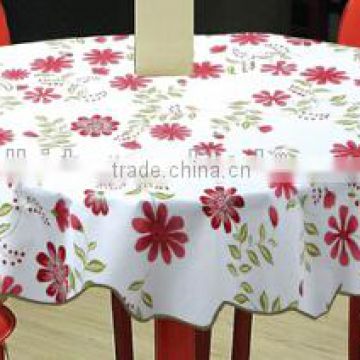 printed 52" round Vinyl table cloth with flannel backing, cheap price and good quality table cover