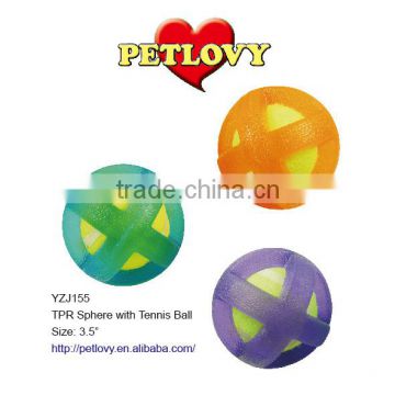 PROMOTIONAL 3.5" TPR SPHERE WITH TENNIS BALL TPR TOY DOG TOY