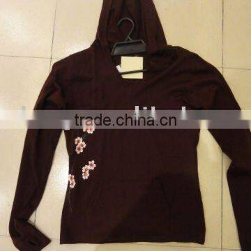 100% Merino wool ladies knitting wear top with hood and printing