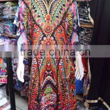 MULTICOLOR DIGITAL print crepe SILK LONG kaftan CAFTAN tunic poncho blouse