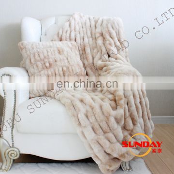 Fashionable Printed Ruched Faux Rabbit Fur Throw ,Good Quality  Ruched Fake Rabbit Fur  Blanket
