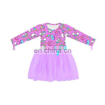 Hot Sale Baby Girls Patchwork pattern Tutu Dress Purple Dutique Dress Kids Clothing
