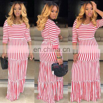 Hot Summer Women Girls Lady Casual Elegant Long Sleeve Striped Dress