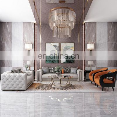 Luxury living room solid wood furniture Italian style leather sofa combination