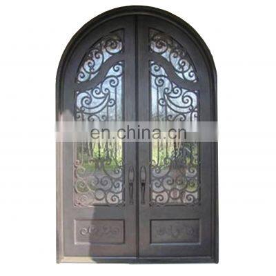 Finished front entrance double glazed glass wrought iron door for homes