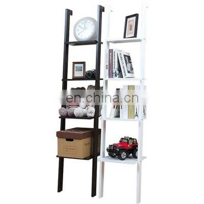 Wood Ladder Shelf 4 Tier Wall Leaning Bookshelf Ladder Bookcase Storage Display Shelf