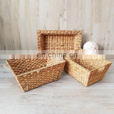 Hot Selling Set of 3 Vintage Wicker Baskets, Tapered basket, Water hyacinth wicker basket