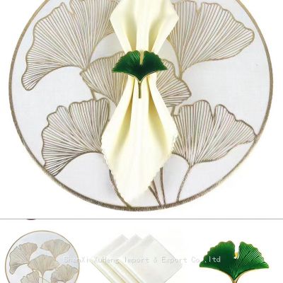 Most Popular Round Shaped Plastic Table Mat Green Colored Napkin Ring And Ivory Table Napkin Cloth Collections For Wedding Table Decoration