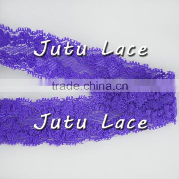 1" elastic lace ribbon, lace elastic by the yard - purple