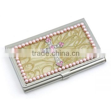 Enamel Accented Pink Pearl Business Card Holder Card Box Card Case