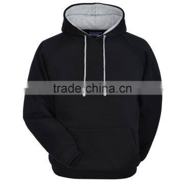 Black Hoody with Kangroo Pockets and Drawstring in Grey Hood