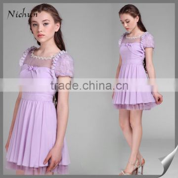 2015 High Quality Purple Princess Design Girl Dress Fashion