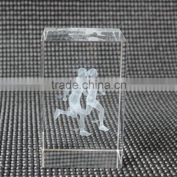 Wholesale clear 3d laser engraved custom image crystal glass cube/block for souvenir gift