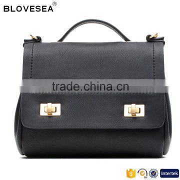GaungZhou manufacturer metal lock cover women messenger PU black women crossbody bag