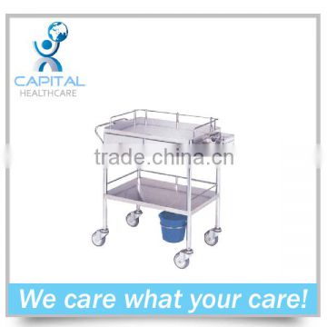 CP-T320 stainless medical trolley with 2 drawer