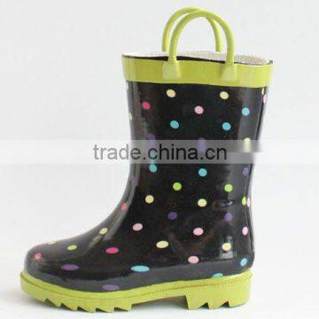 High quantity color point pattern rubber rain boots for childern