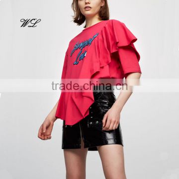 Wholesale ladies falbala t-shirt 3d printing t-shirt summer women apparel