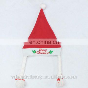 OEM Wholesale Customized Embroider Logo Non Woven Fabric Santa Claus Christmas Hat with Braids for Girls