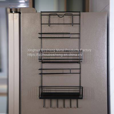 5 Layer Coated Wire Wall Mounted Multi-Layer Refrigerator Storage Rack With Hooks