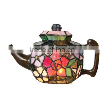 Stained Glass Teapot Ancient Lamp Tiffany Style Tea Pot Kettle Night Light.