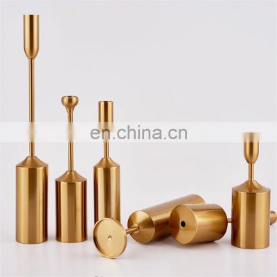 Gold Unique House Luxury Fancy Iron Tall Long Stem Modern Nordic Metal Candle Holder