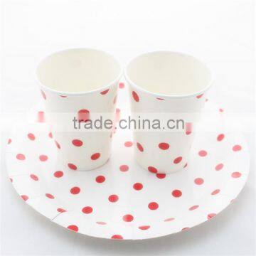 Lovely Party Tableware Sets Sweet Red Polka Dot Paper Cups Paper Plates