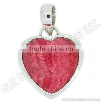 rhodochrosite heart pendant,sterling 925 silver new fashion handmade wholesale pendant for necklace