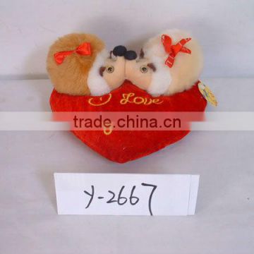 customized beautiful valentine soft plush stuffed 2-colour hedgehog animal toy with red heart pillow&red bowtie